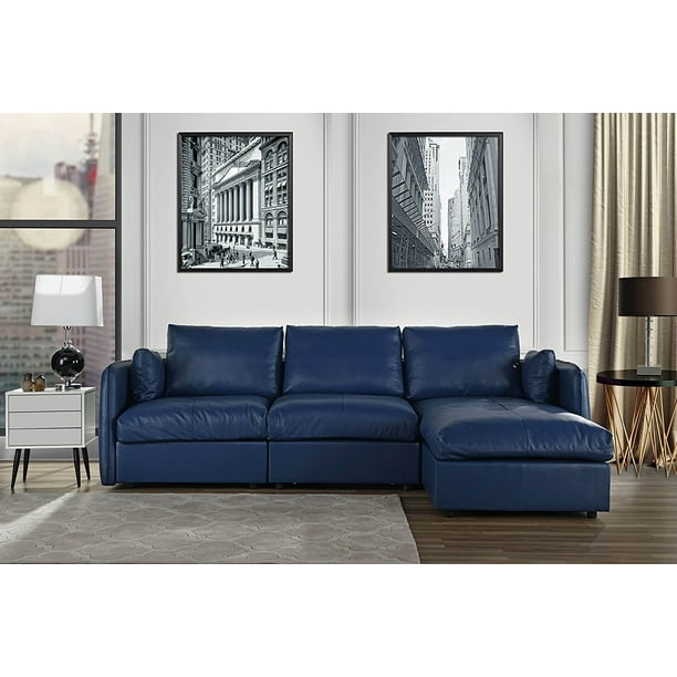 L Shape Living Room Leather Sectional Sofa With Chaise Lounge Navy Com L Shape Living Room Leather Sectional, Navy Leather Sectional Sofa