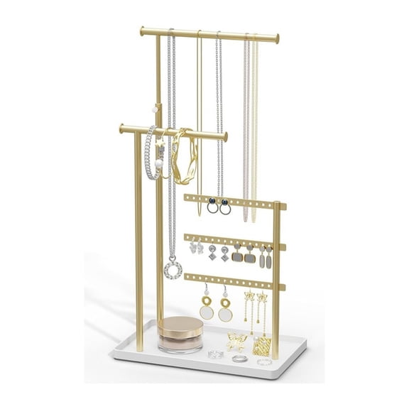 Ouxumoll Adjustable Jewelry Holder Stand, Gold Earring Display Tree, Detachable Jewelry Organizer for Necklaces and Rings