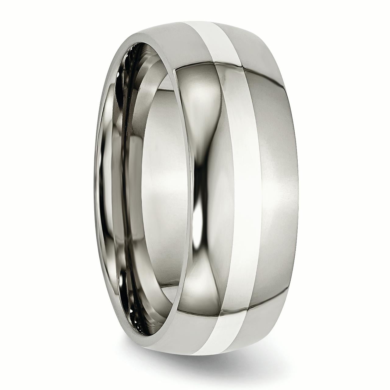 Titanium Sterling Silver Inlay 8mm Polished Band