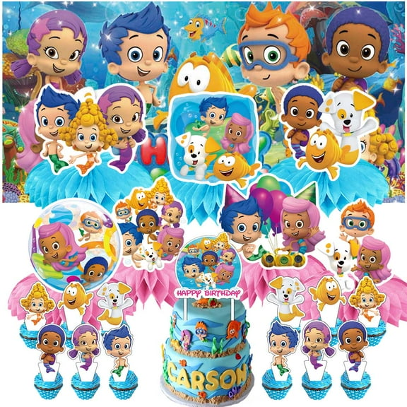 Bubble Guppies Party Decorations Decor Supplies Honeycomb Centerpieces Table Toppers Cake Toppers for Birthday Photo Props