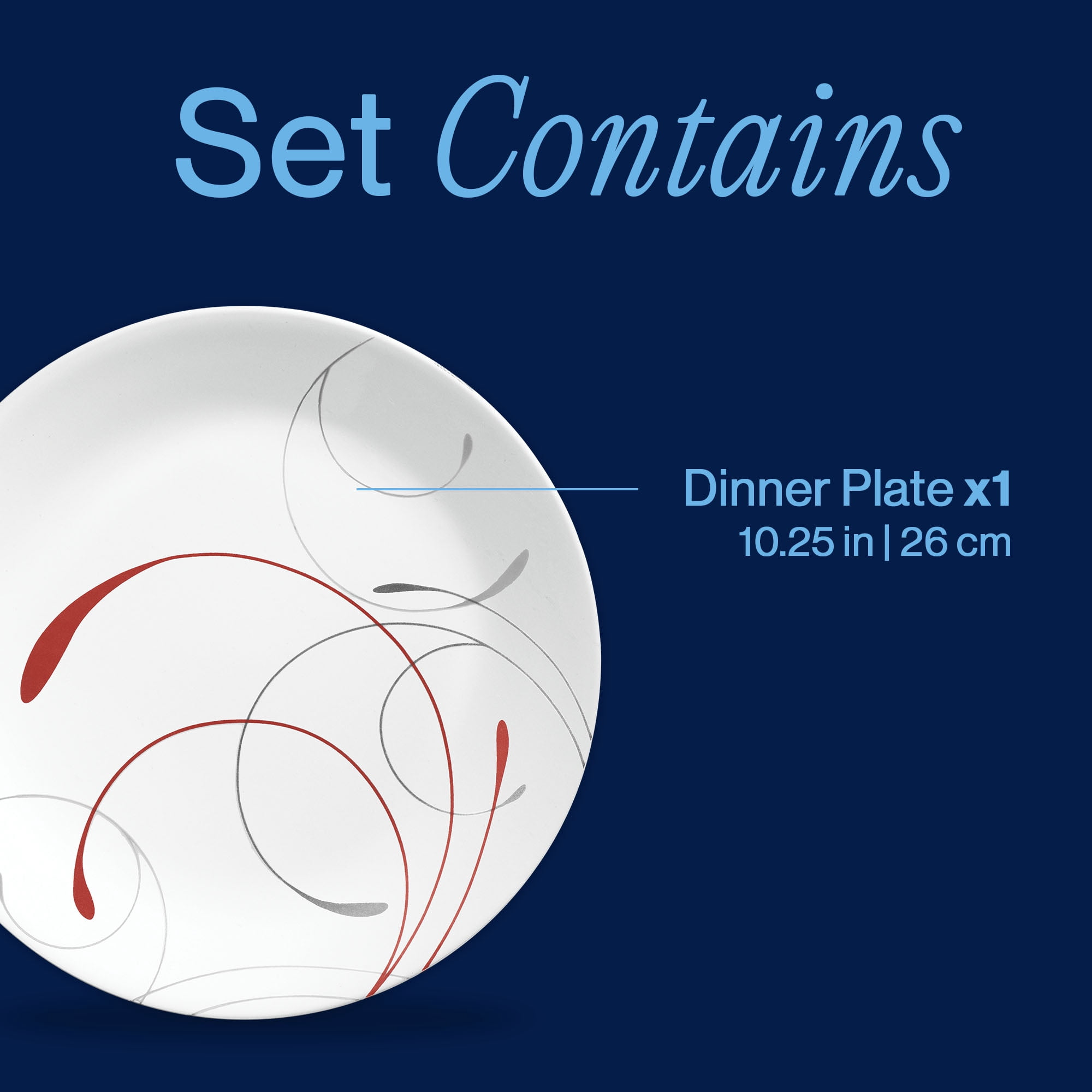 Corelle Splendor Round Dinner Plate, White and Red, 10.25-inch, Durable Vitrelle Glass