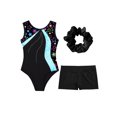 thumbnail image 3 of Venjoe Kids Girls 3 Piece Gymnastics Leotards Outfits Sparkling Ballet Dance Unitards with Shorts Cyan&Black 10, 3 of 7