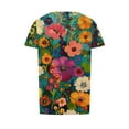 thumbnail image 4 of jtjvou Women's Crewneck Blouse Floral Tees Summer Oversize Short Sleeve Blouse Going out Tops for Teen Trendy Fashion Lady Multicolor,XXL, 4 of 5
