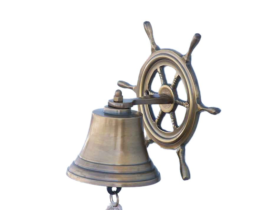 Antique Brass Hanging Ship Wheel Bell 7" Brass Bell Nautical Decor