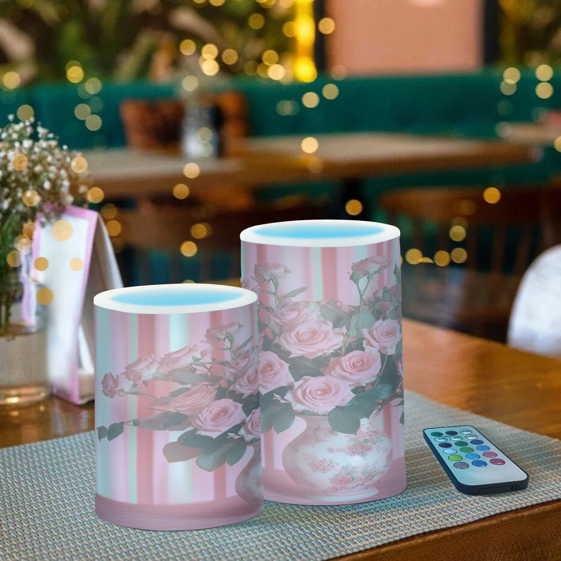 2 PCS Flameless Candles with Remote Timer LED Battery Operated Flickering Candle Light for Wedding Table Home Decoration Gifts Pink Roses