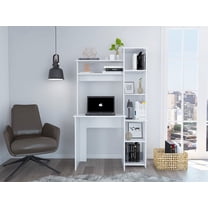Modern White Office Desk with Storage Cabinet