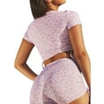 thumbnail image 6 of Biekopu Women's Summer Slim Loungewear Set, Flower Print Short Sleeve Cropped Tops + High Waist Shorts, 6 of 6