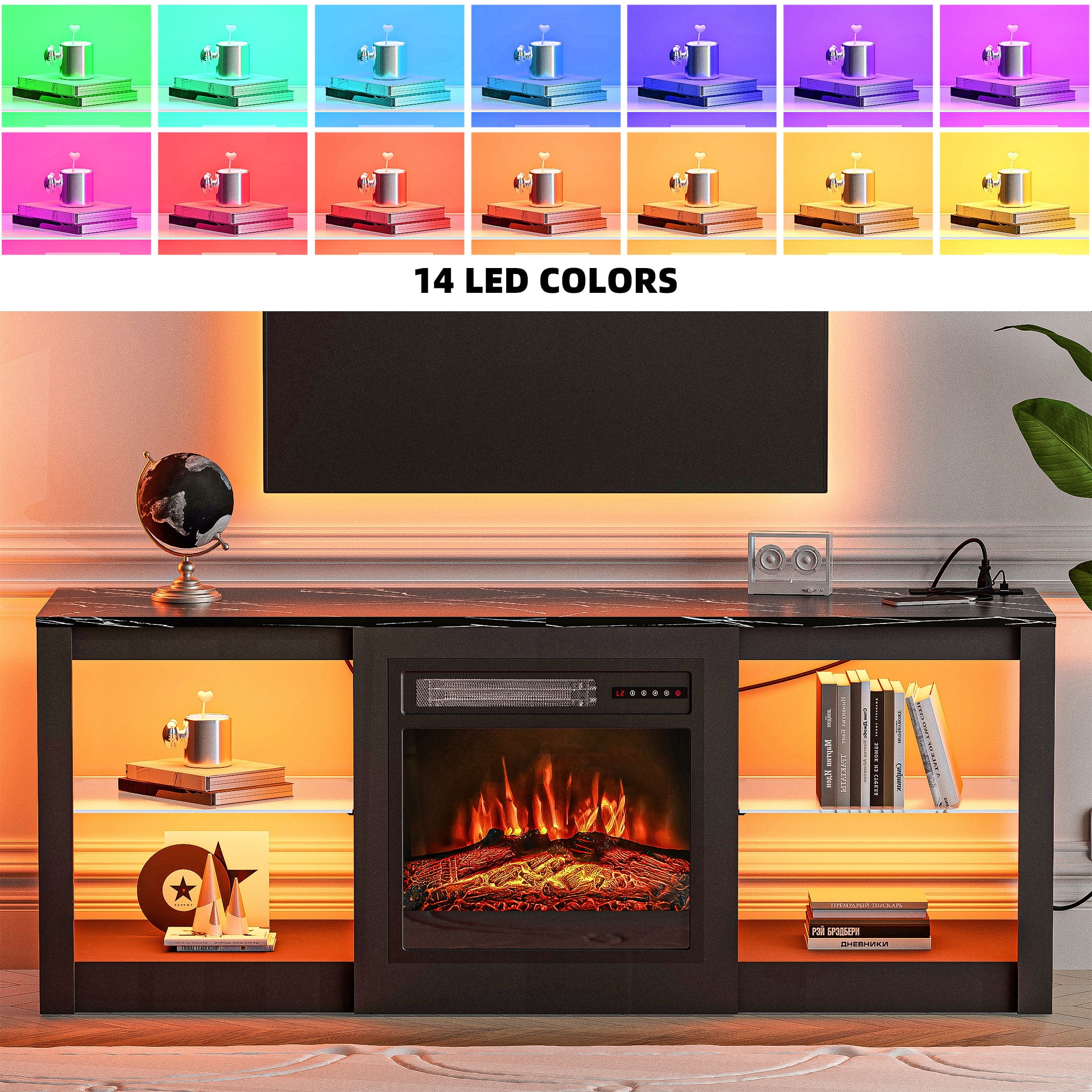 BREEZEHEAT 58-Inch Electric Fireplace TV Stand with 18-Inch Fireplace, Modern Entertainment Center, Black