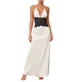 thumbnail image 2 of Aimik Women's Satin Lace Maxi Dress Summer Halter Deep V Solid Color Maxi Dress Silky Formal Tunic Evening Long Gown, 2 of 5