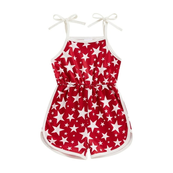 Hirigin 4th of July Baby Girl Outfit Kids Jumpsuit Tie-up Spaghetti Straps Stars Print Romper 12M 18M 2T 3T 4T 5T Fourth of July Clothes