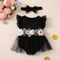 thumbnail image 2 of Wxirdiow Summer Outfit Baby Girl Preemie Newborn Baby Girl Clothes Cute Infant Romper Ruffle Sleeve Jumpsuit Summer Outfits with Headband Black Size,6-9 Months, 2 of 5