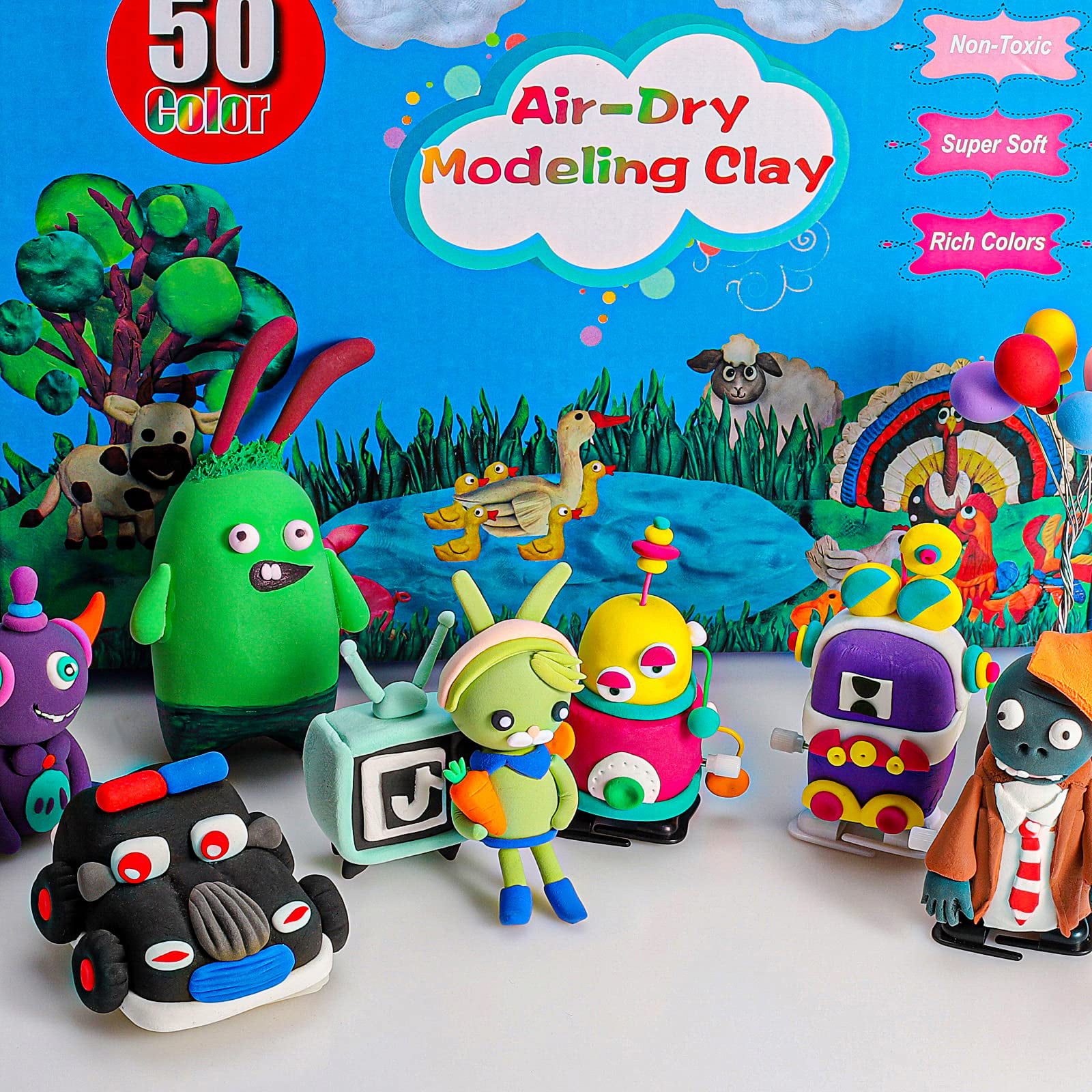 Air Dry Clay for Kids, 50 Colors Air Dry Ultra Light Clay, Modeling Clay for Kids with Play Mat & 3 Sculpting Tools, Clay Non Toxic, Soft & Safe 