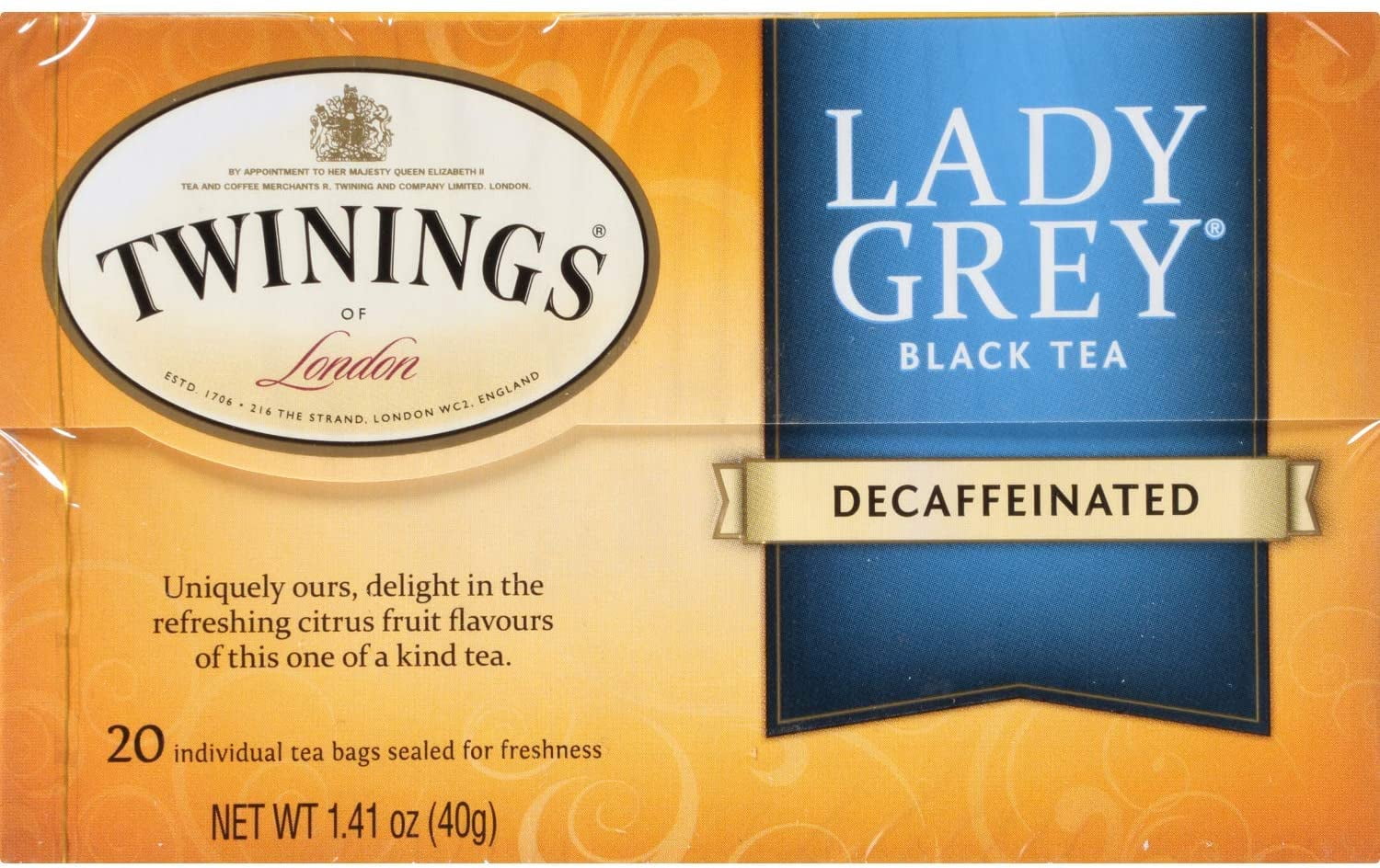 Twinings Decaffeinated Lady Grey Tea Bags - 20 Tea Bags ...
