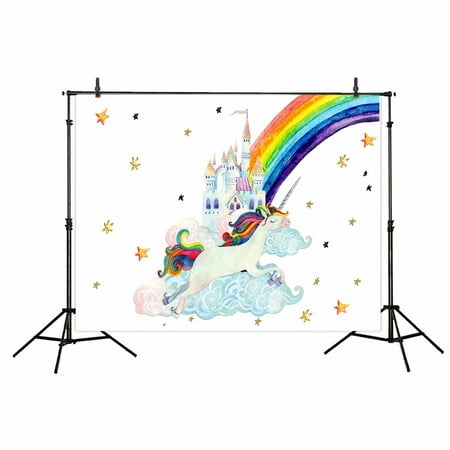 Image of GreenDecor 7x5ft Unicorn Birthday photography backdrop background Birthday Party Banner Rainbow Star Castle Studio prop photoshoot photobooth