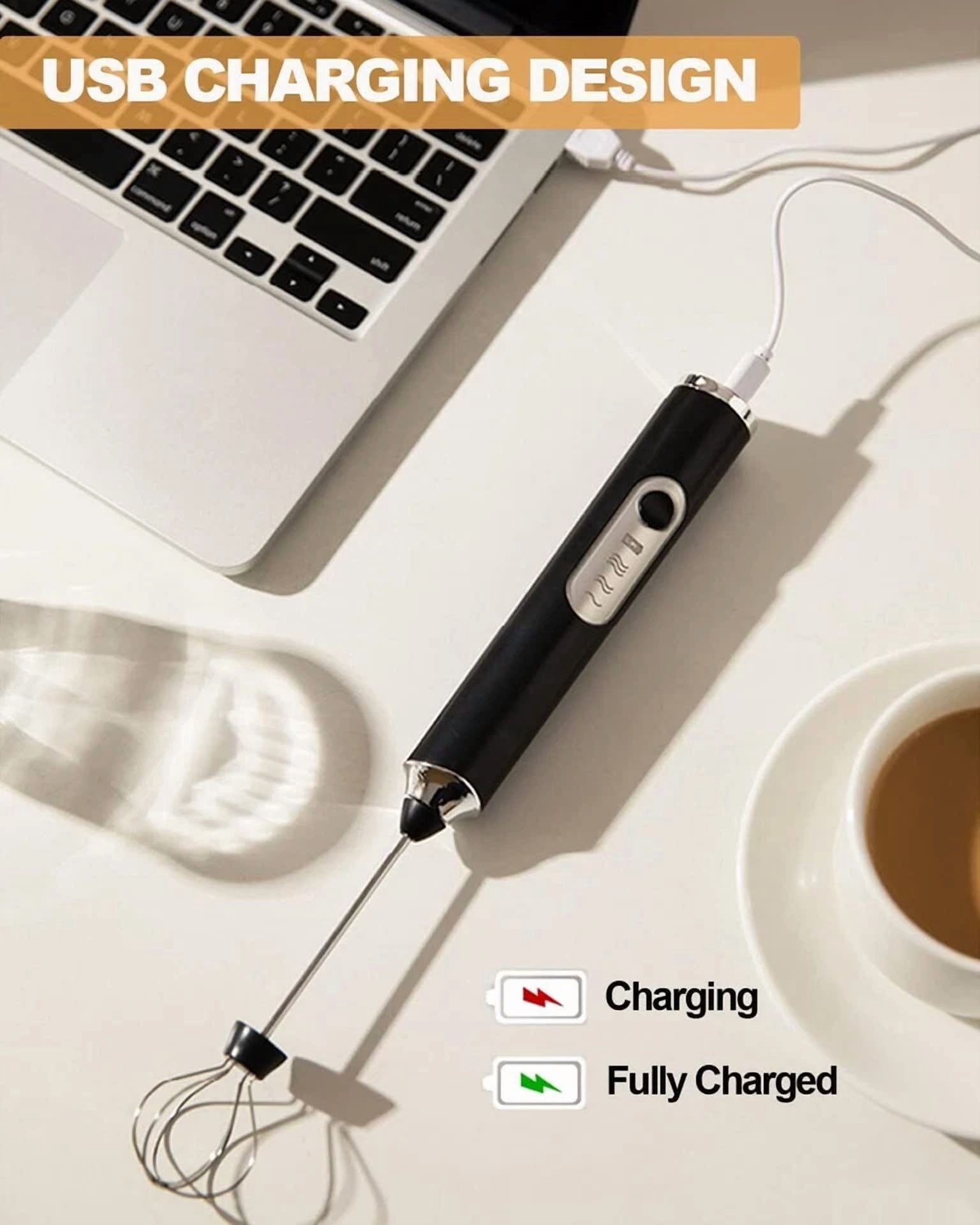 Electric Milk Frother Double Whisk Handheld Coffee Foam Mixer Usb Rechargeable??