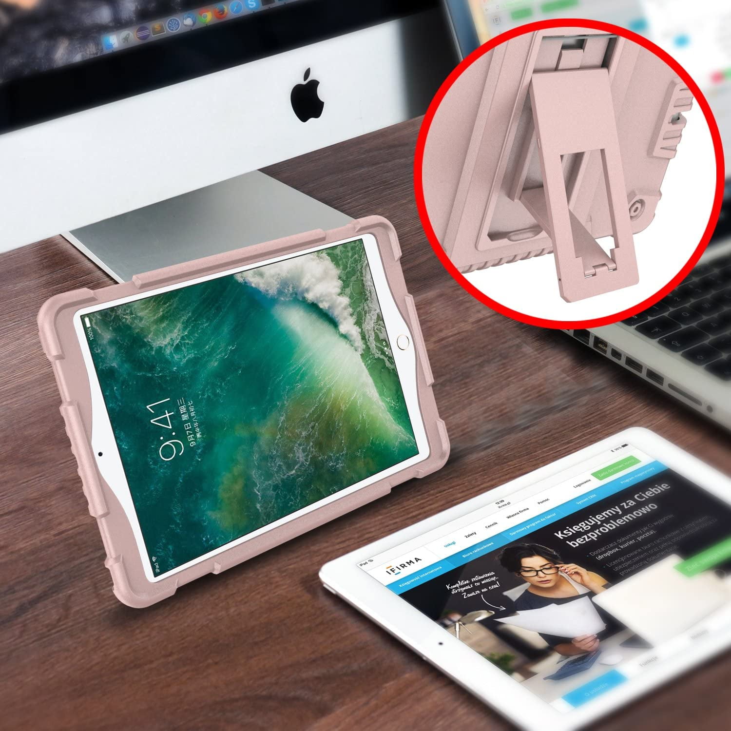 Feishell for iPad Pro 11 Case 2018 with Pencil Holder, Shockproof Rugged Kids Child Proof Rubber EVA Bumper Heavy Duty Case with Kickstand Protective Cover for Apple iPad Pro 11", Rosegold