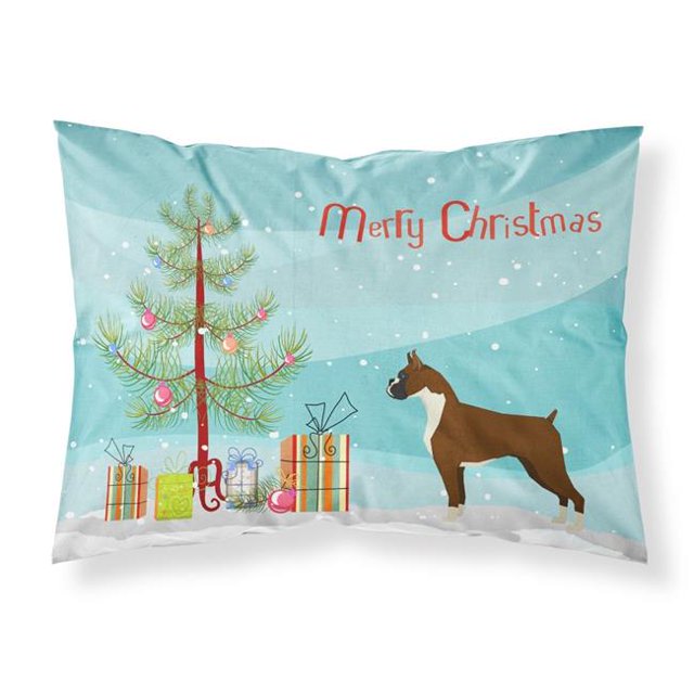 Carolines Treasures CK3526PILLOWCASE Boxer Christmas Tree Fabric Standard Pillowcase