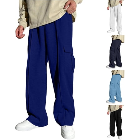 Wuxian Boys Sweatpants Straight Leg Drawstring Cargo Joggers Solid Color Lightweight Athletic Pants With Pockets Leisure Comfy Sport Casual Trousers Dark Blue 13-14 Years