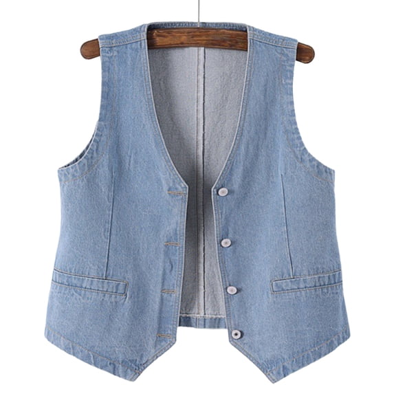 Womens Denim Vests Sleeveless V Neck Button down Jean Waistcoat Jacket Summer Streetwear Crop Tops S-5xl