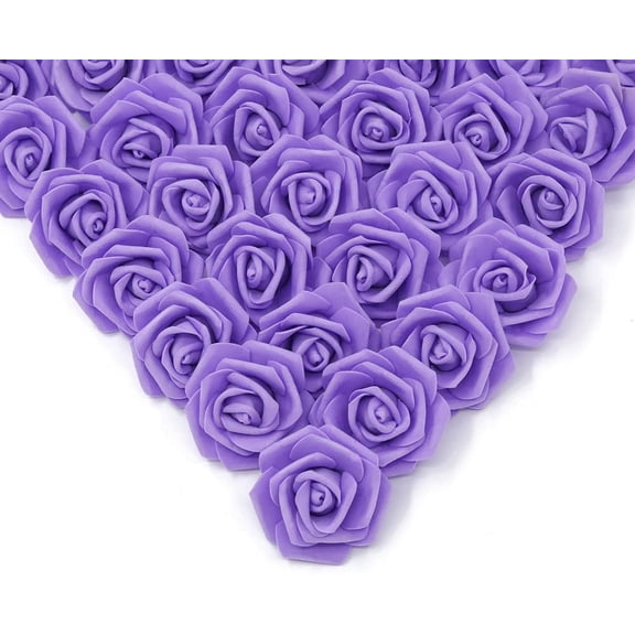 Artificial Rose Flower Heads, Real Looking Purple Foam Fake Roses for DIY Wedding Baby Shower Centerpieces Arrangements Party Tables Home Decorations (Purple , Stemless)