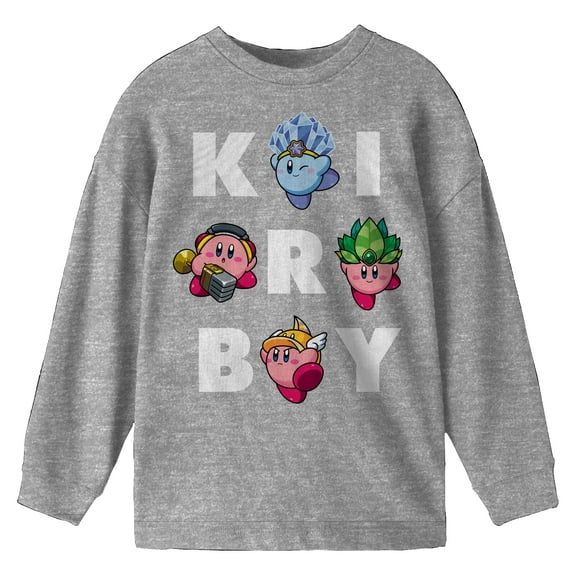 Kirby Different Abilities Crazy Letters Youth Heather Gray Crew Neck Sweatshirt-Medium