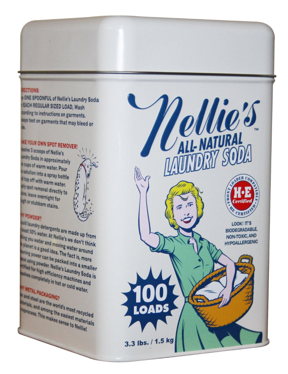 Nellie&amp;#39;s NLS-100T All Natural Laundry soda, 100 Load Tin, NLS-100T, 3.3 Pound