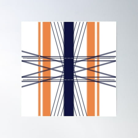 Retro Patern In Blue And Orange Stripes Poster Wall Art, Modern Wall Decor For Living Room Bedroom, 24x24 UNFRAMED