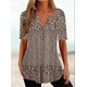 thumbnail image 3 of Camiseta con cuello en V para mujer, Top holgado de manga corta con estampado de botones, ropa de calle informal de uso diario, Verano, 3 of 5