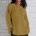 thumbnail image 3 of Otntypg Oversized Linen Shirts for Women Long Sleeve Plus Size Tops Gauze Split Side Casual Dressy Blouses Lightweight Crew Neck Loose Cotton Tunic Tops Khaki XL, 3 of 5