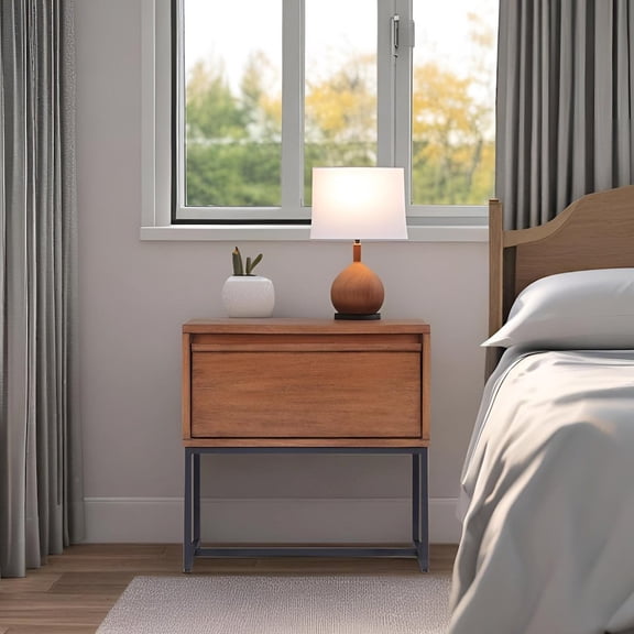 Origins by Alpine Industrial Levi Nightstand, Teak Brown