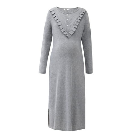 

Long Sleeve Nightgowns for Women Nursing - Plus Size Nursing Nightdress Pregnancy Breastfeeding Comfortable Soft Sleepwear Mother Nursing S-XXXL