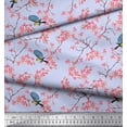 thumbnail image 3 of Soimoi Modal Satin Fabric Floral & Blue Tit Bird Print Fabric by Yard 42 Inch Wide, 3 of 3