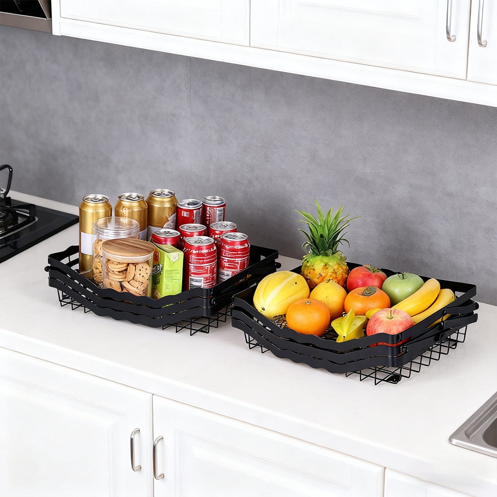 Yucurem 3 Tier Fruit Basket, Stackable Kitchen Cart Wheels, Metal  Rolling Cart for Vegetable, Snacks, Black