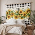 thumbnail image 3 of Sunflower Tapestry for Bedroom Wall Hanging Tapestry, Summer Botanical Bee Rustic Black Plaid Ceiling Backdrop Tapestries Poster Blanket Wall Decor for Teens Room Living Room Dorm 51" x 59", 3 of 8