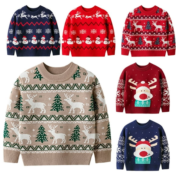 KYAIGUO Chandail de Noël Élan pour Garçons et Filles 2-8 Ans pour Tout-Petits Enfants Chandail à Manches Longues Chandail en Tricot Dessin Animé Chandail de Noël