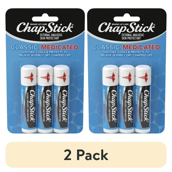 (2 pack) ChapStick Classic Medicated Lip Balm Tube, Soothing & Hydrating, 0.15 oz, 3 Pack