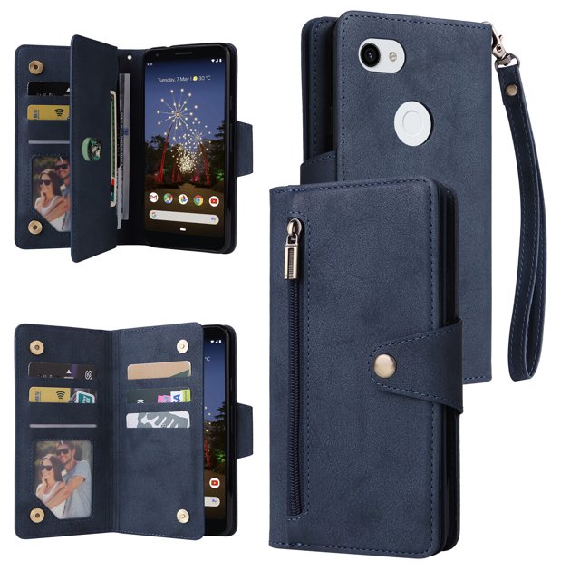Case for Google Pixel 3A XL Magnetic Leather Zipper Wallet Cover Card Holder