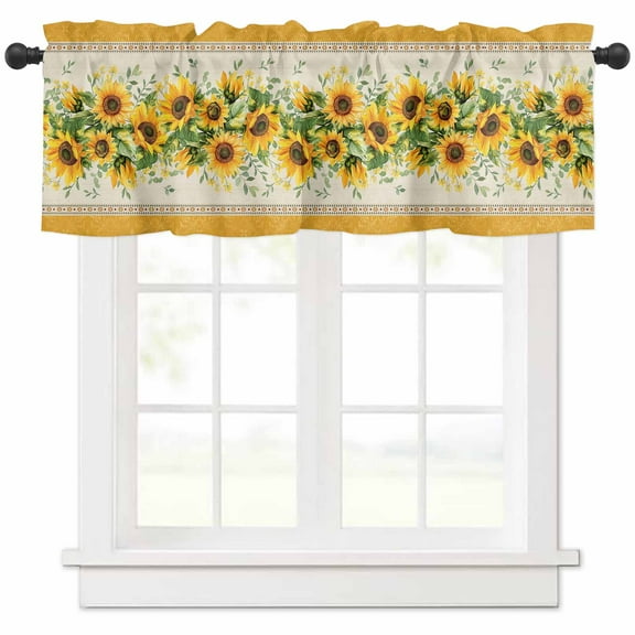 nqOlkjepod Sunflower Yellow Farmhouse Short Window Curtain Valances, Retro Southwest Country Plant Leaf Floral Rod Pocket Kitchen Valances for Living Room Bedroom Bathroom Cafe, 1 Panel - 54" x 18"