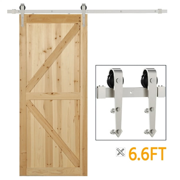 Topeakmart 6 6ft Sliding Barn Door Hardware Brushed Nickel Arrow Track Kit For 36 40 Wide Single Silver Com Topeakmart 6 6ft Sliding Barn Door, Brushed Nickel Sliding Door Hardware