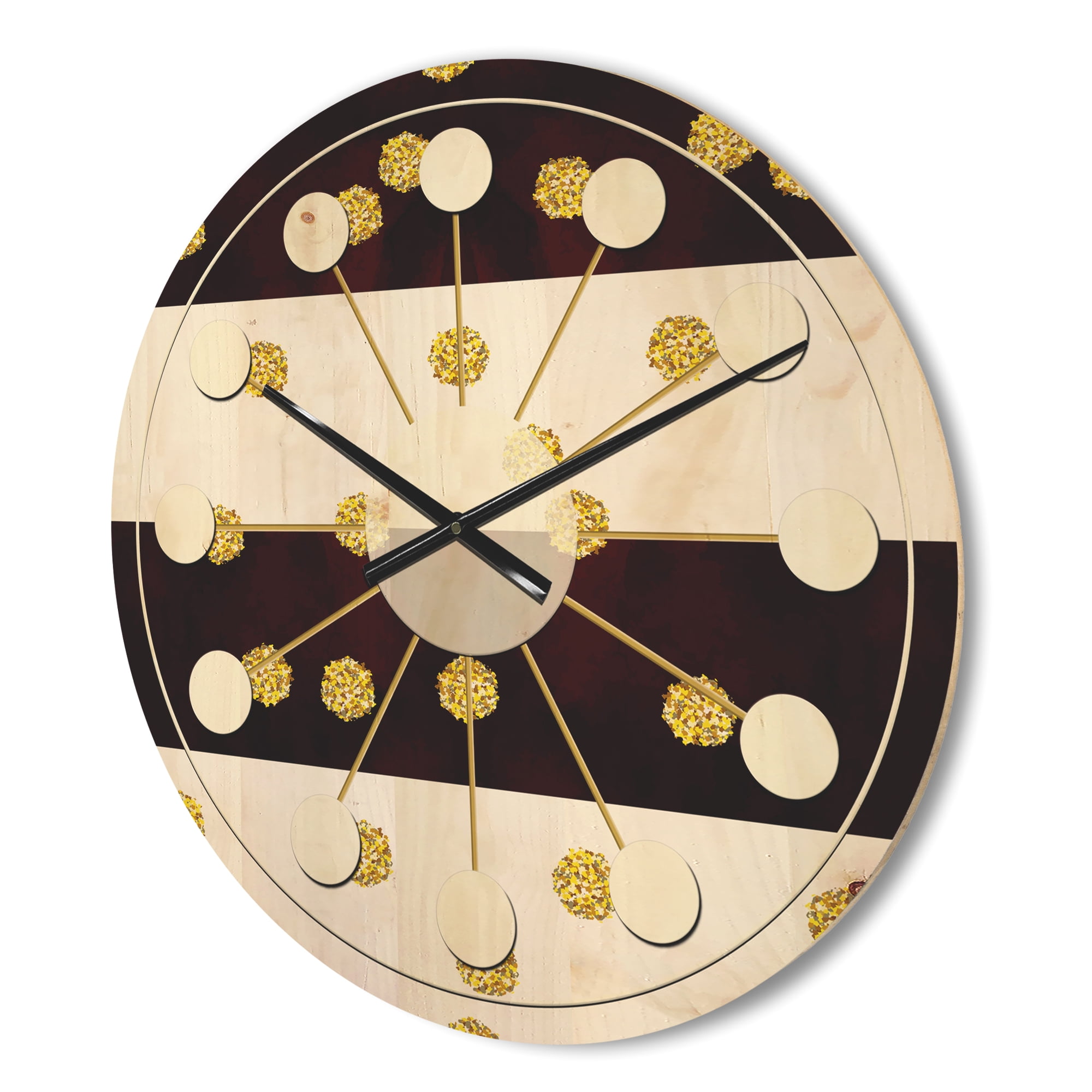 Designart 'Gold Polka Dot Retro Pattern I' Mid-Century Modern Wood Wall Clock