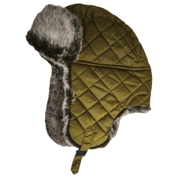 Womens Plush Green Quilted Trapper Hat Winter Cap