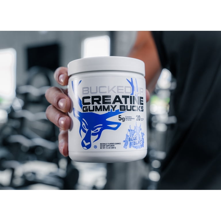 Bucked Up Creatine Gummies – Blue Blast Flavor – 5g Creatine Monohydrate Per Serving – Muscle Growth, Strength & Recovery Supplement – 20 Servings
