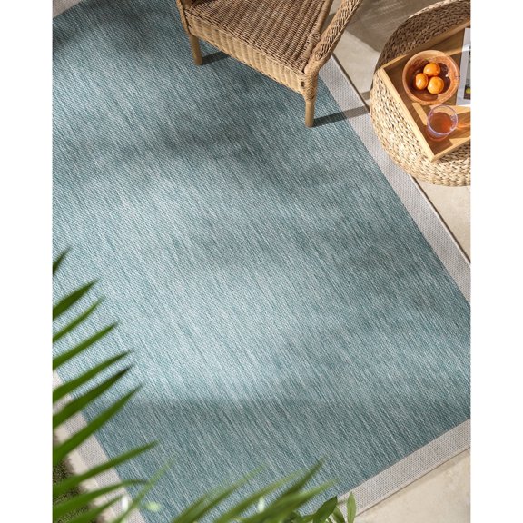 Livabliss Outdoor Rugs, 5x7 Miami Beach Traditional Aqua Area Rug for Patio, Porch, Deck, Backyard, Waterproof Indoor Outdoor Carpet (5'3" x 7')