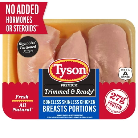 Tyson Trimmed & Ready, Fresh, All Natural, Boneless Skinless Chicken Breast Portions, 1.3 - 1.7 lb Tray