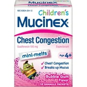 Mini-fondants expectorants de congestion thoracique pour enfants Mucinex, Bubblegum, 12 unités