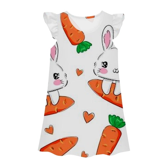 Shadoumai Children Girls Easter Dress Set Size 6 Happy Easter Easter Print Summer Sleeveless Comfortable Dance Dress Flower Summer Dresses for Girl