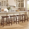 thumbnail image 2 of Gymax Solid Wood Saddle Bar Stools Set of 4 Backless Wooden Barstools w/Footrests Brown, 2 of 10