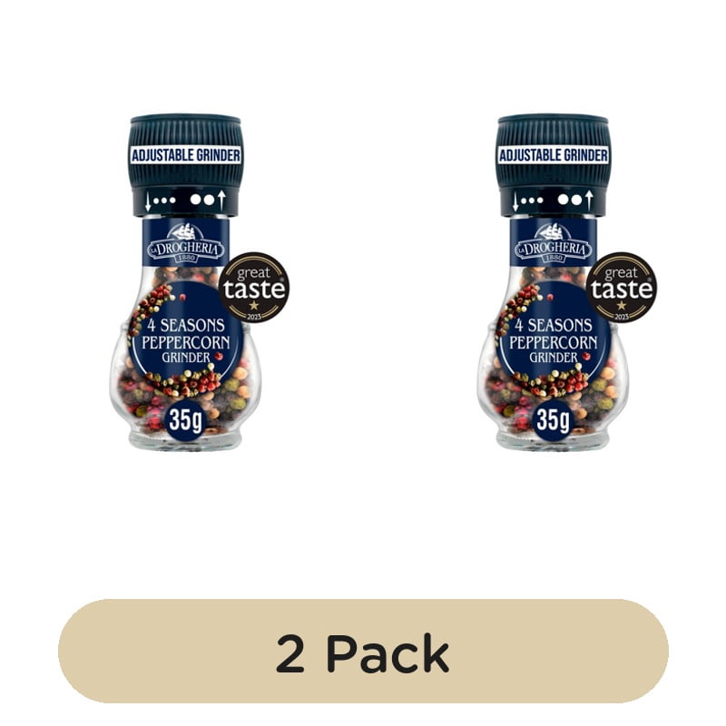 La Drogheria Black White Green & Pink Pepper Corn Adjustable Mill Grinder 35g, British Import (Pack of 2)