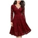 thumbnail image 1 of Gibobby Vestido sexy para mujer corto Vestido largo hasta la rodilla con cuello en V de encaje a la moda de manga sólida para mujer(Rojo,M), 1 of 5