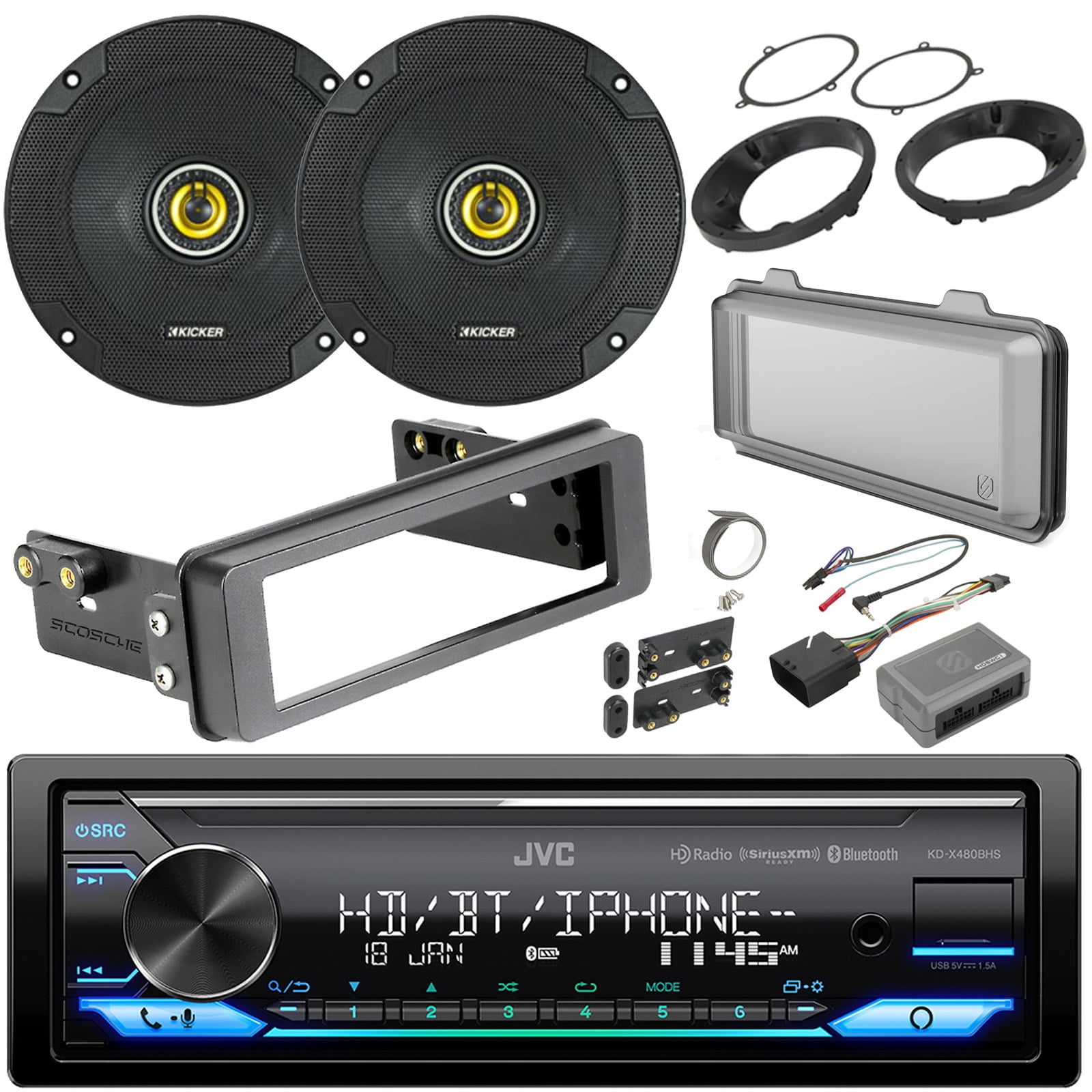 JVC KDX480BHS Single DIN Bluetooth USB AUX LED AM/FM Radio Stereo LED
